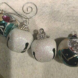 4 Vintage Blown Glass  2 Indent Drop Christmas Ornaments 2 Glitter Bells